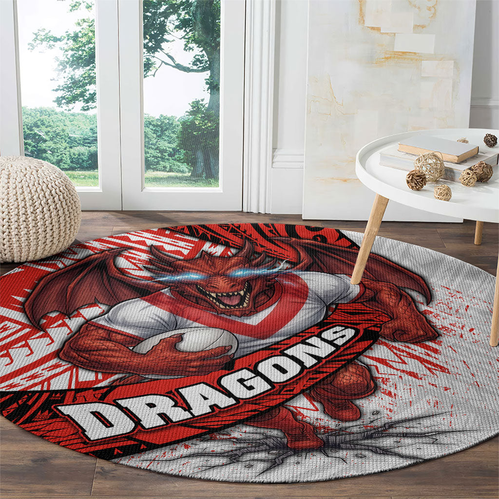 St George Illawarra Dragons Rugby Round Carpet Tribal Polynesian Power Art - Lightning Mascot
