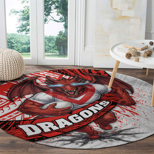 St George Illawarra Dragons Rugby Round Carpet Tribal Polynesian Power Art - Lightning Mascot