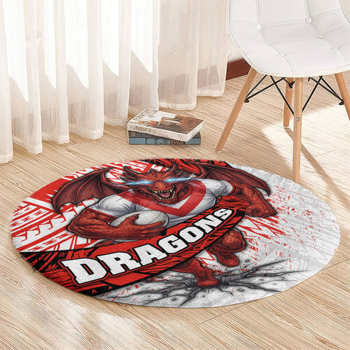 St George Illawarra Dragons Rugby Round Carpet Tribal Polynesian Power Art - Lightning Mascot