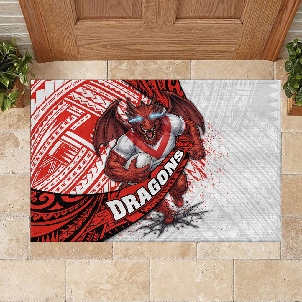 St George Illawarra Dragons Rugby Rubber Doormat Tribal Polynesian Power Art - Lightning Mascot