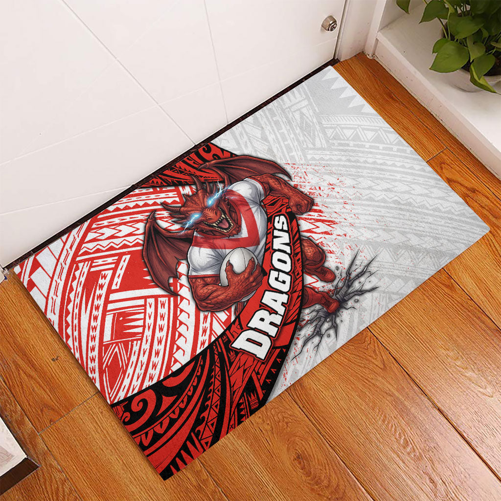 St George Illawarra Dragons Rugby Rubber Doormat Tribal Polynesian Power Art - Lightning Mascot