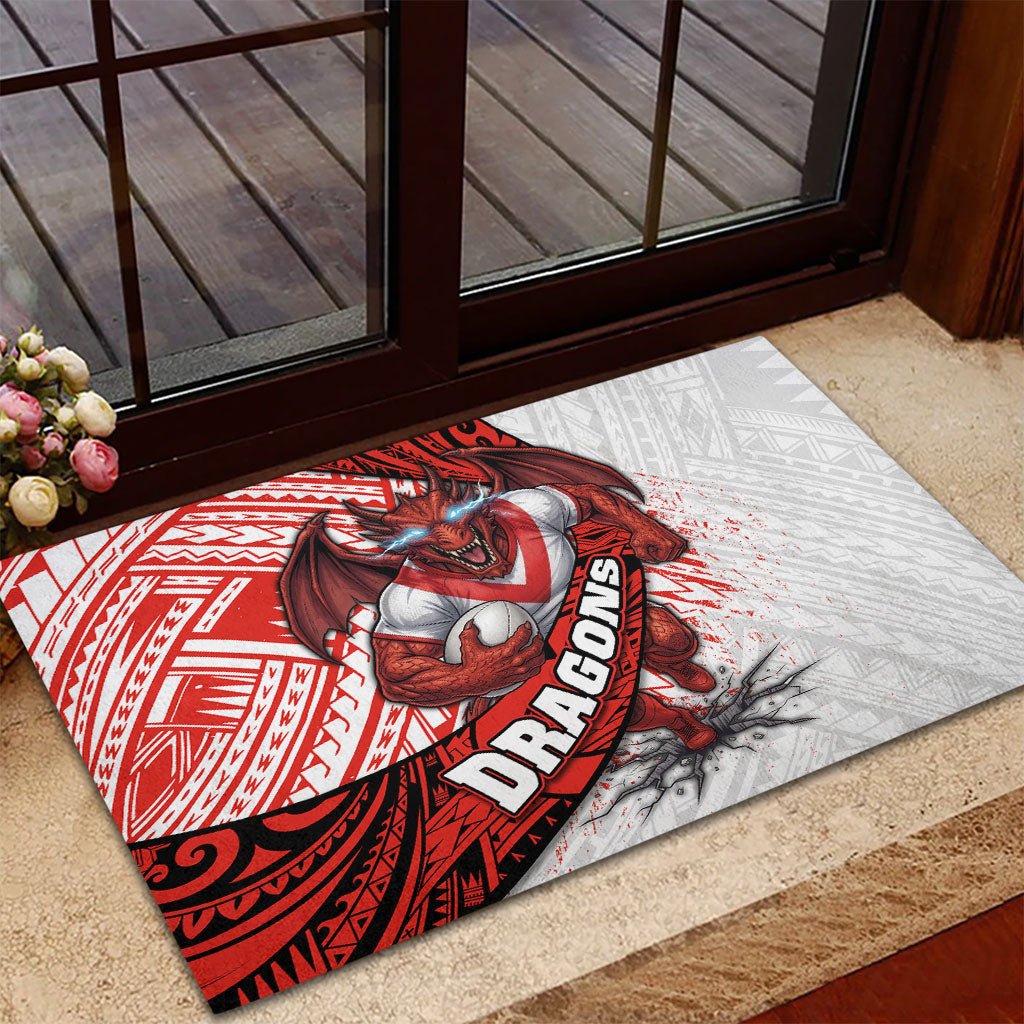 St George Illawarra Dragons Rugby Rubber Doormat Tribal Polynesian Power Art - Lightning Mascot