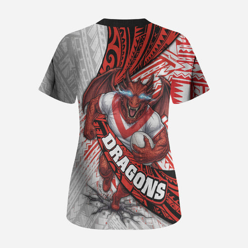 St George Illawarra Dragons Rugby Scrub Top Tribal Polynesian Power Art - Lightning Mascot