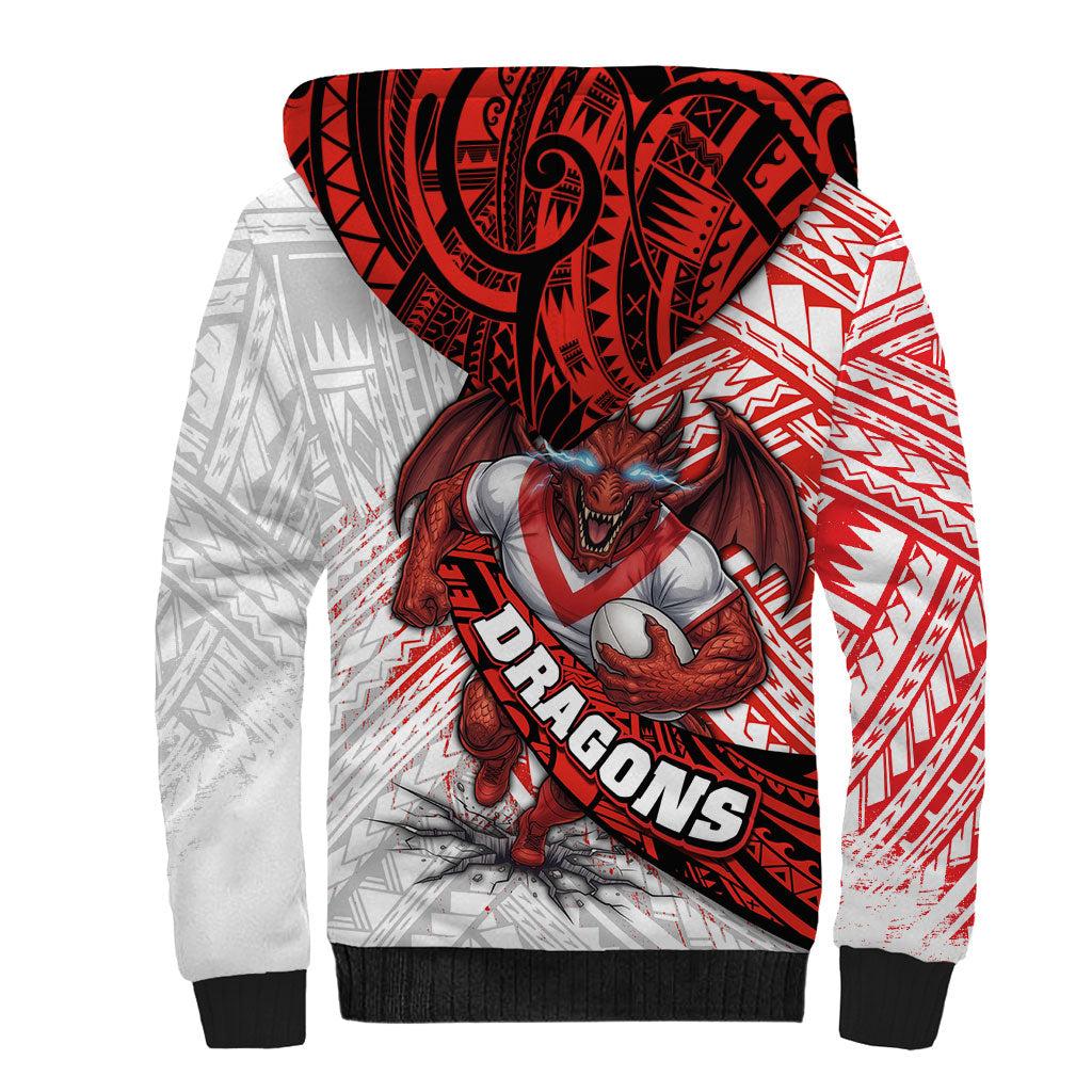 St George Illawarra Dragons Rugby Sherpa Hoodie Tribal Polynesian Power Art - Lightning Mascot