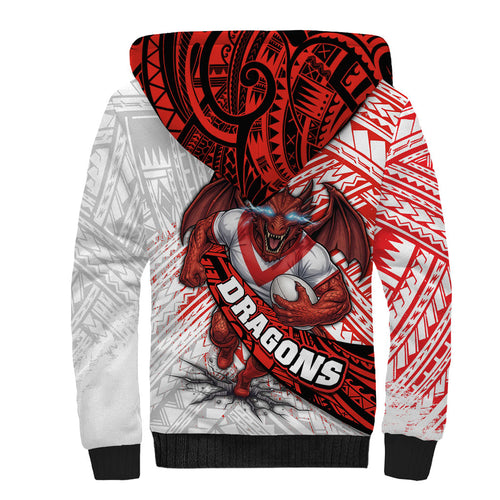 St George Illawarra Dragons Rugby Sherpa Hoodie Tribal Polynesian Power Art - Lightning Mascot