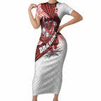 St George Illawarra Dragons Rugby Short Sleeve Bodycon Dress Tribal Polynesian Power Art - Lightning Mascot