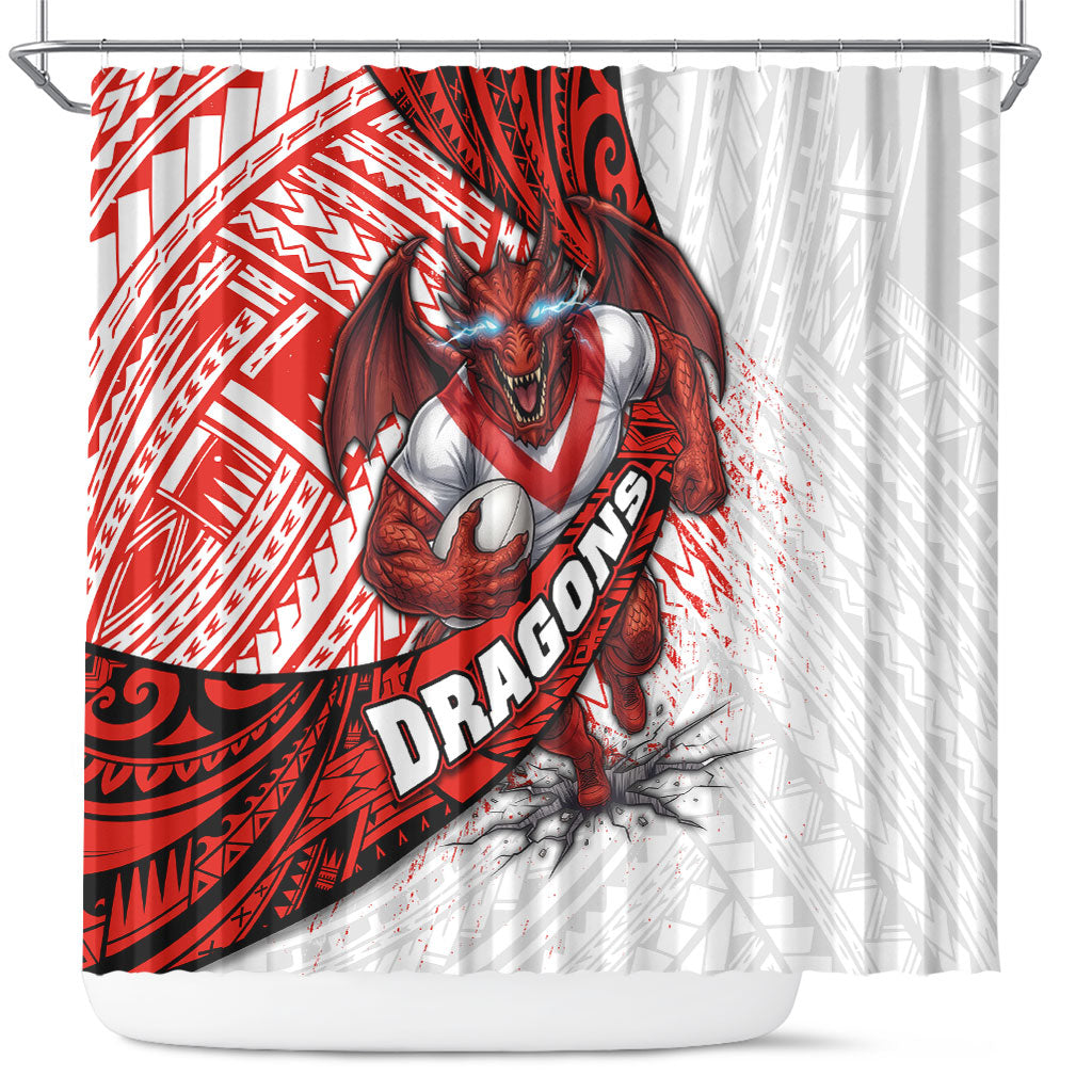 St George Illawarra Dragons Rugby Shower Curtain Tribal Polynesian Power Art - Lightning Mascot