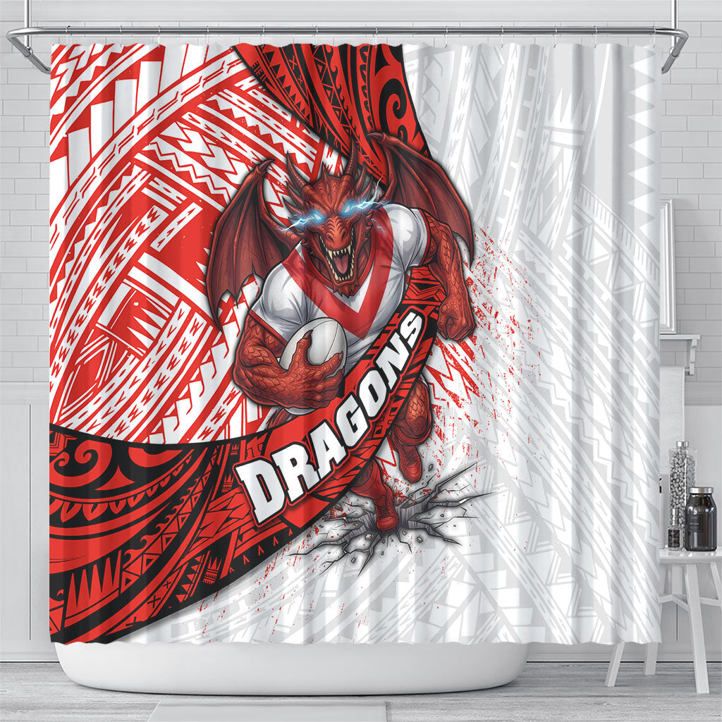 St George Illawarra Dragons Rugby Shower Curtain Tribal Polynesian Power Art - Lightning Mascot