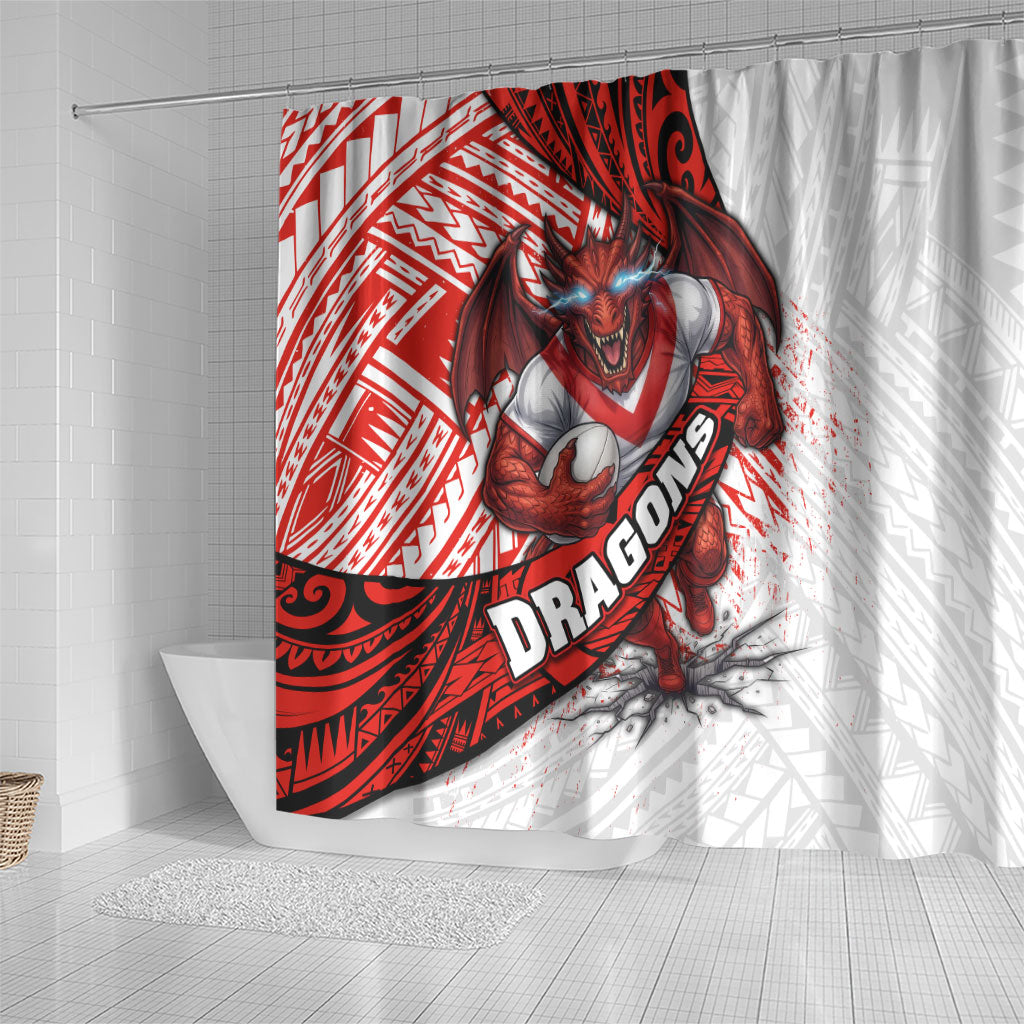 St George Illawarra Dragons Rugby Shower Curtain Tribal Polynesian Power Art - Lightning Mascot