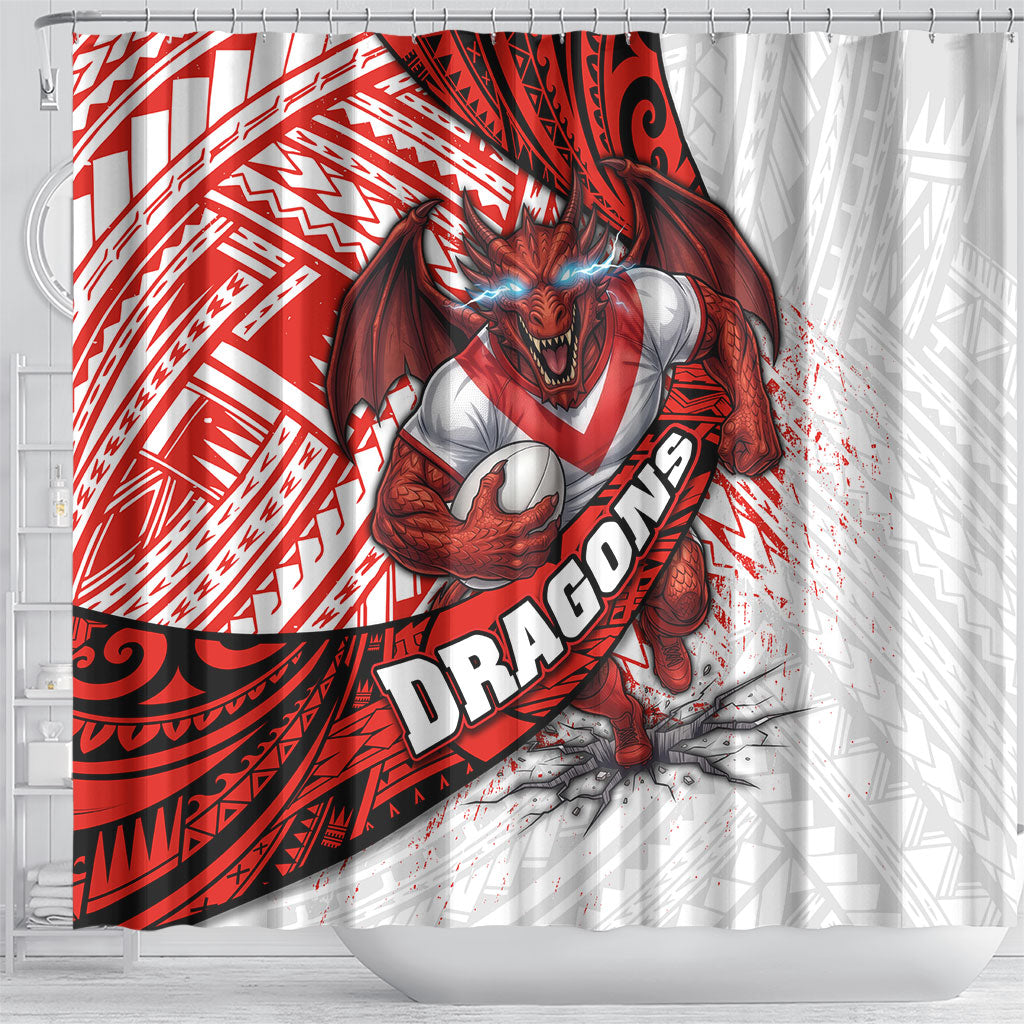 St George Illawarra Dragons Rugby Shower Curtain Tribal Polynesian Power Art - Lightning Mascot