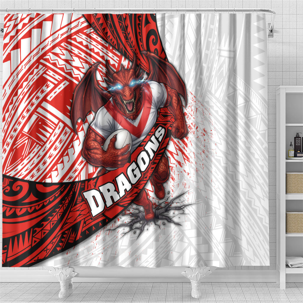 St George Illawarra Dragons Rugby Shower Curtain Tribal Polynesian Power Art - Lightning Mascot