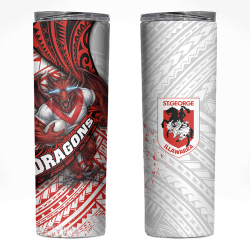 St George Illawarra Dragons Rugby Skinny Tumbler Tribal Polynesian Power Art - Lightning Mascot