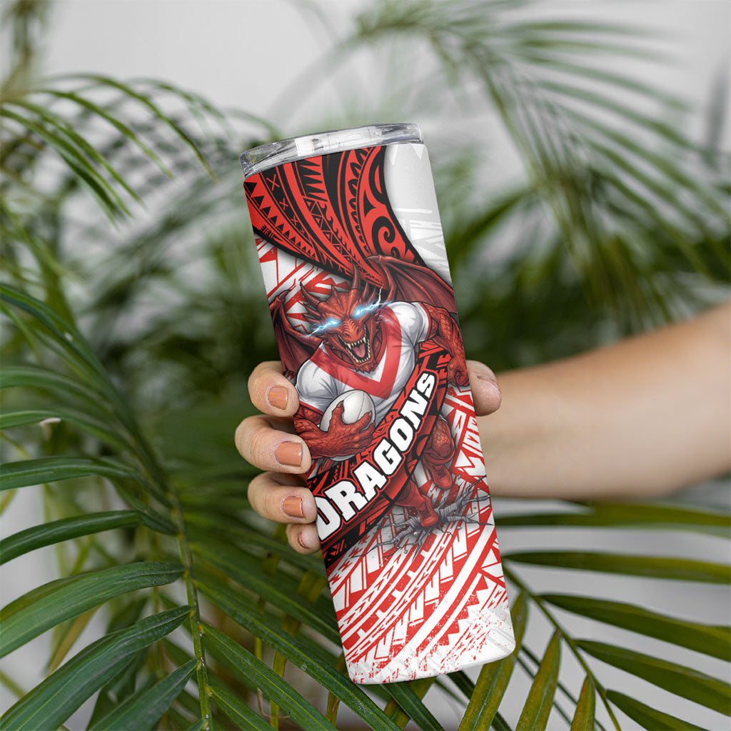 St George Illawarra Dragons Rugby Skinny Tumbler Tribal Polynesian Power Art - Lightning Mascot