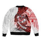 St George Illawarra Dragons Rugby Sleeve Zip Bomber Jacket Tribal Polynesian Power Art - Lightning Mascot
