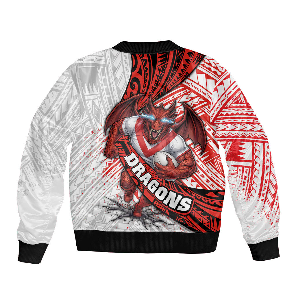 St George Illawarra Dragons Rugby Sleeve Zip Bomber Jacket Tribal Polynesian Power Art - Lightning Mascot