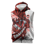 St George Illawarra Dragons Rugby Sleeveless Zip Hoodie Tribal Polynesian Power Art - Lightning Mascot