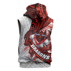 St George Illawarra Dragons Rugby Sleeveless Zip Hoodie Tribal Polynesian Power Art - Lightning Mascot