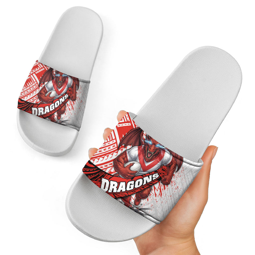 St George Illawarra Dragons Rugby Slide Sandals Tribal Polynesian Power Art - Lightning Mascot