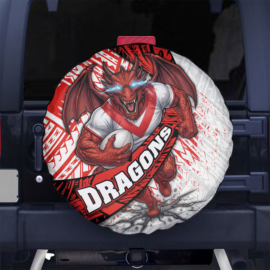 St George Illawarra Dragons Rugby Spare Tire Cover Tribal Polynesian Power Art - Lightning Mascot