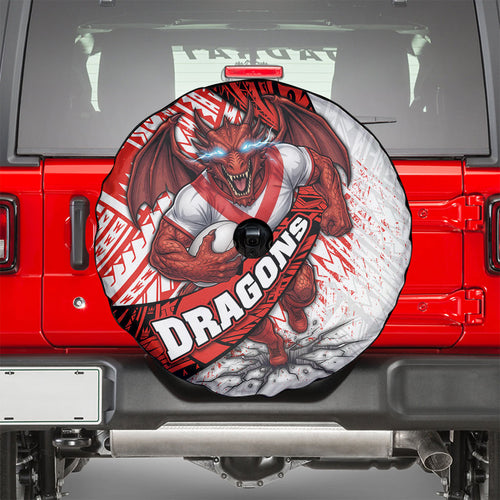 St George Illawarra Dragons Rugby Spare Tire Cover Tribal Polynesian Power Art - Lightning Mascot
