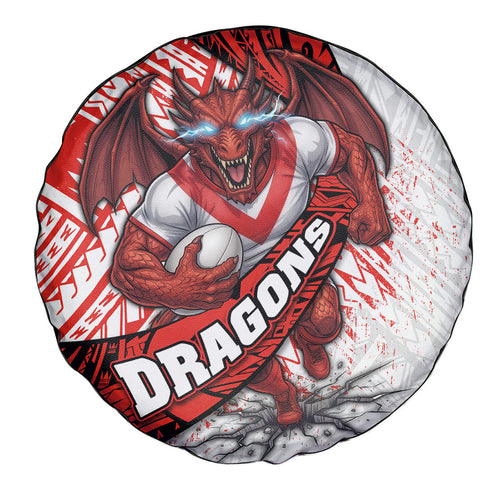 St George Illawarra Dragons Rugby Spare Tire Cover Tribal Polynesian Power Art - Lightning Mascot