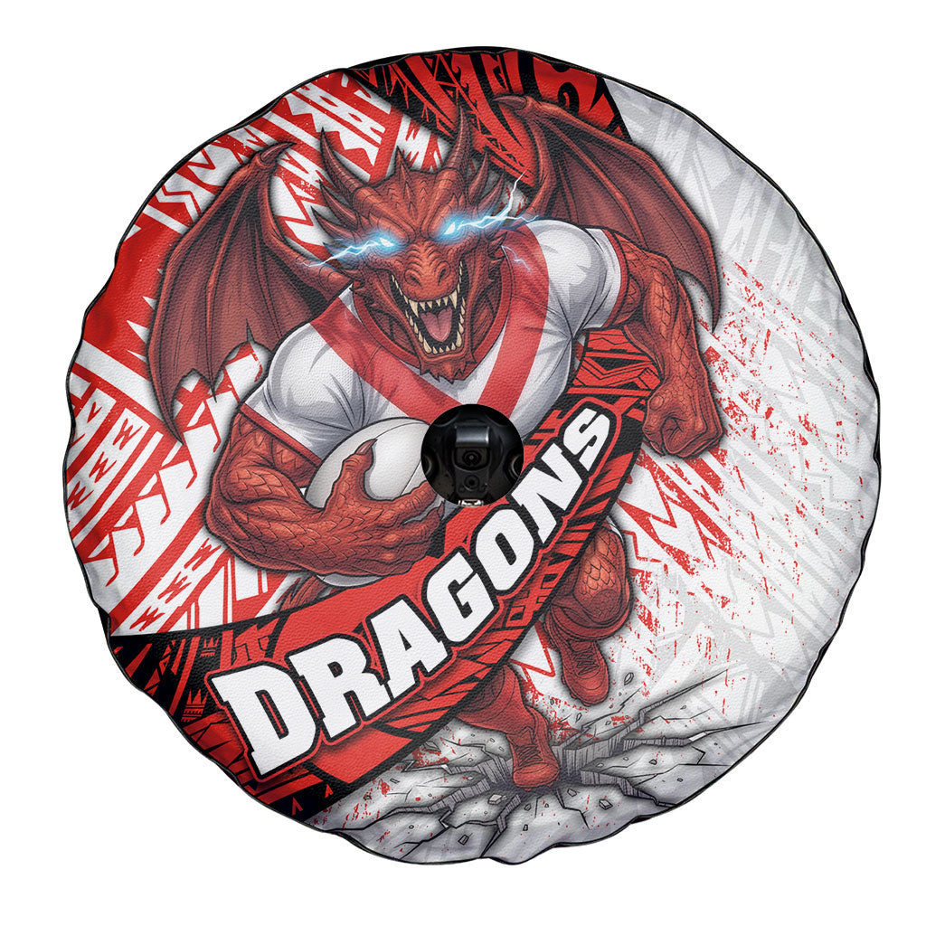 St George Illawarra Dragons Rugby Spare Tire Cover Tribal Polynesian Power Art - Lightning Mascot