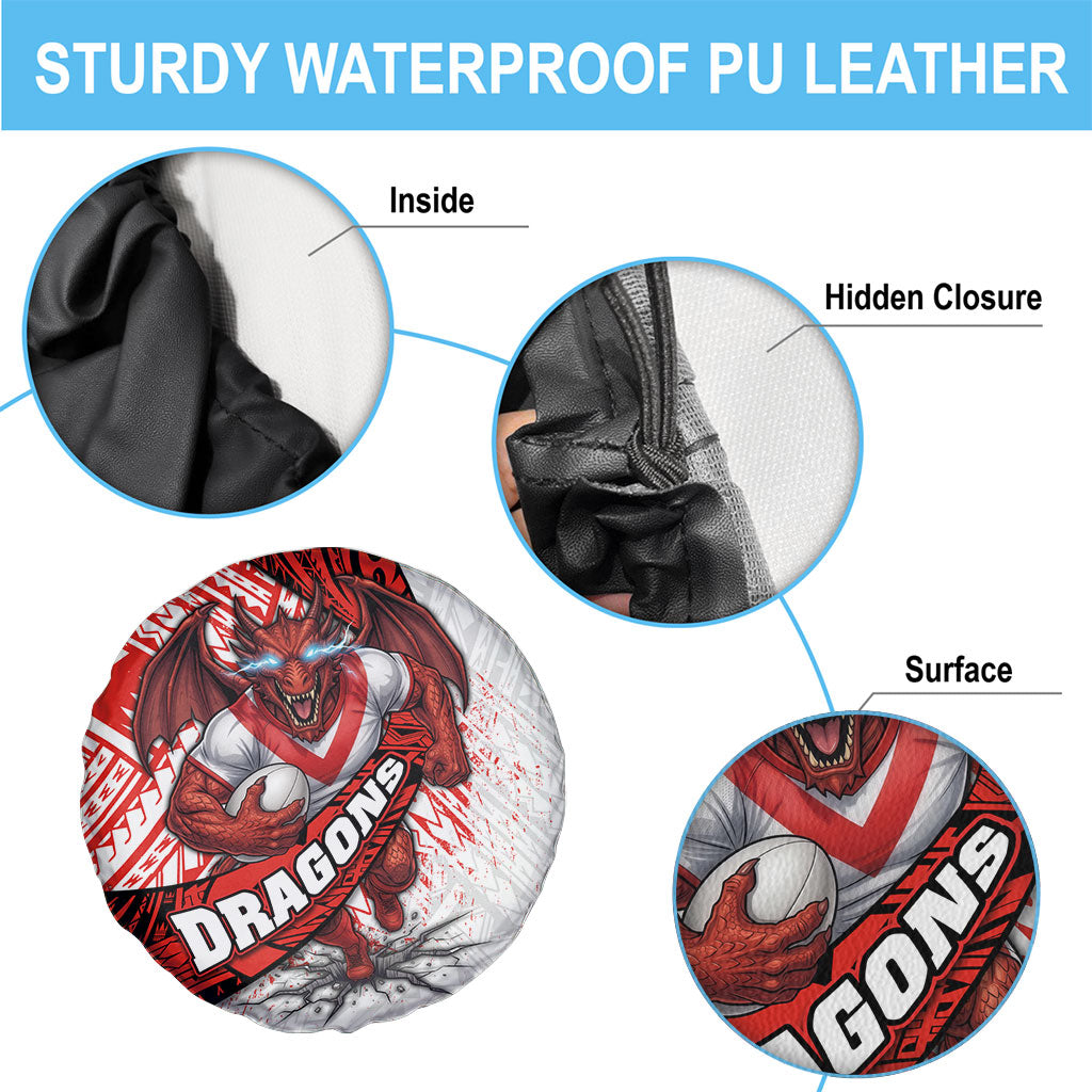 St George Illawarra Dragons Rugby Spare Tire Cover Tribal Polynesian Power Art - Lightning Mascot