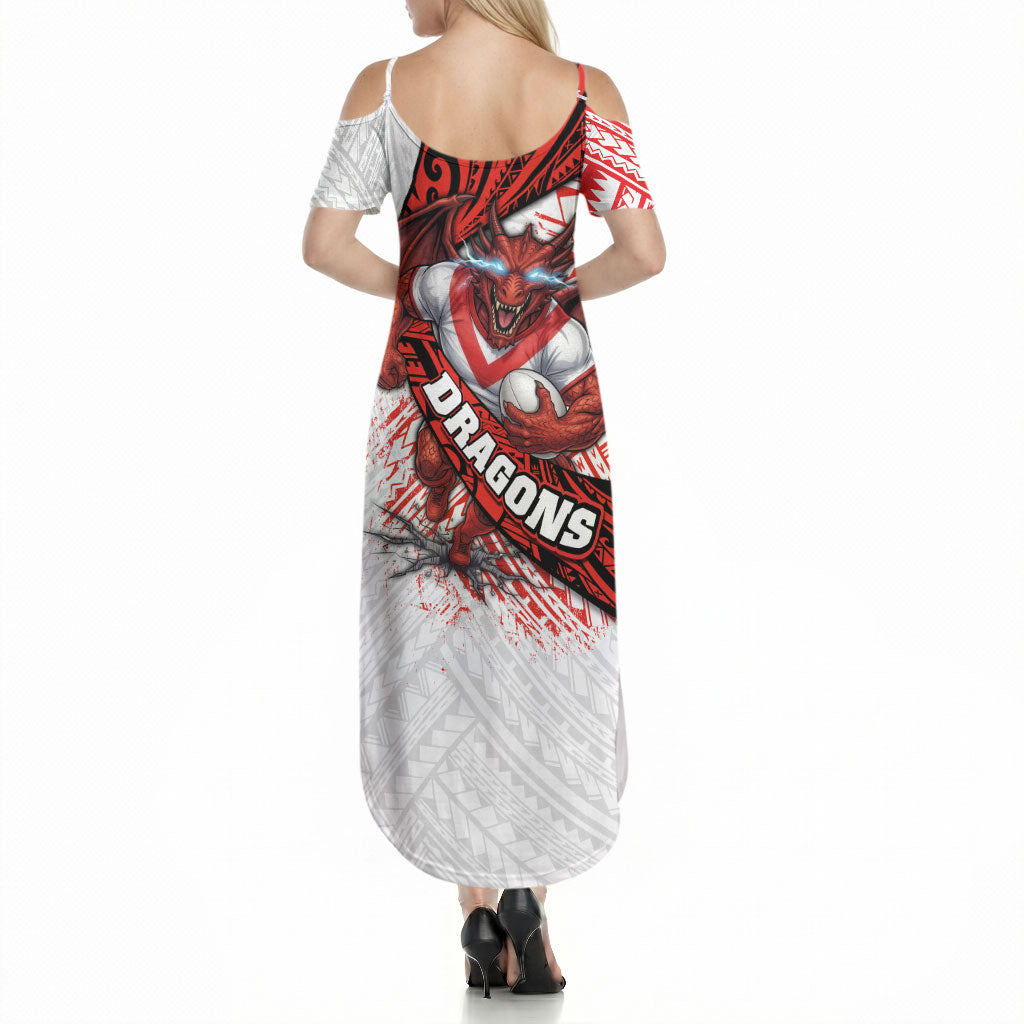 St George Illawarra Dragons Rugby Summer Maxi Dress Tribal Polynesian Power Art - Lightning Mascot