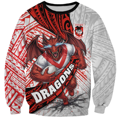 St George Illawarra Dragons Rugby Sweatshirt Tribal Polynesian Power Art - Lightning Mascot