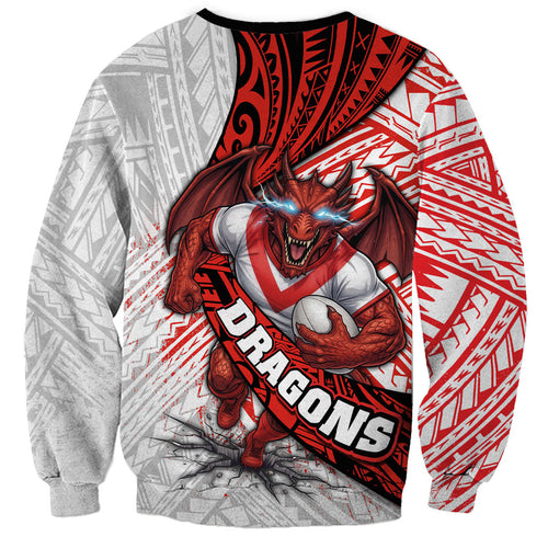 St George Illawarra Dragons Rugby Sweatshirt Tribal Polynesian Power Art - Lightning Mascot