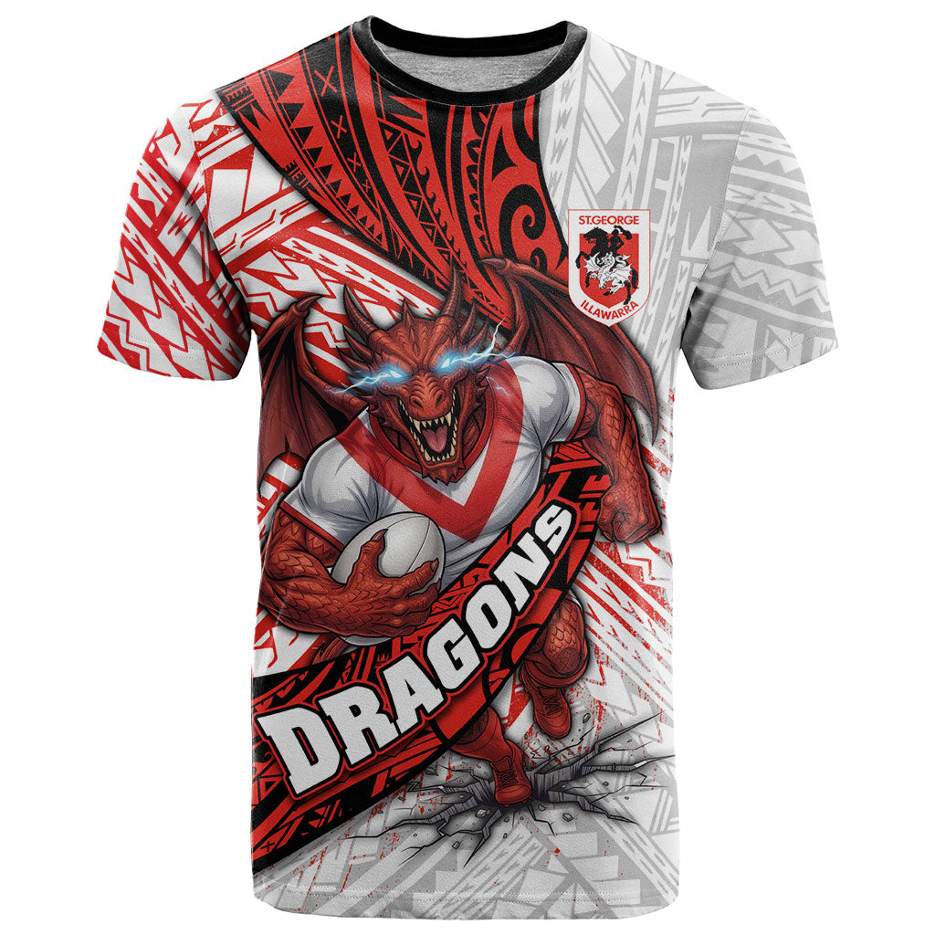 St George Illawarra Dragons Rugby T Shirt Tribal Polynesian Power Art - Lightning Mascot