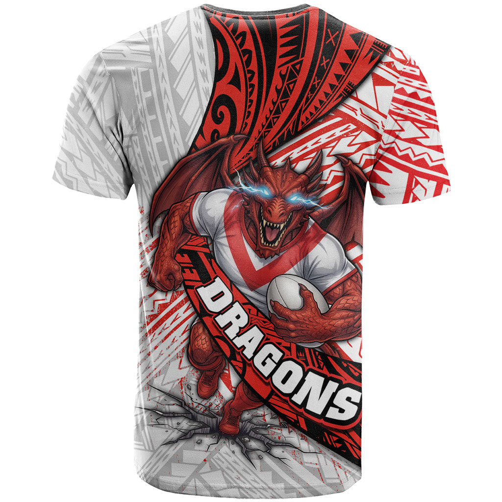 St George Illawarra Dragons Rugby T Shirt Tribal Polynesian Power Art - Lightning Mascot
