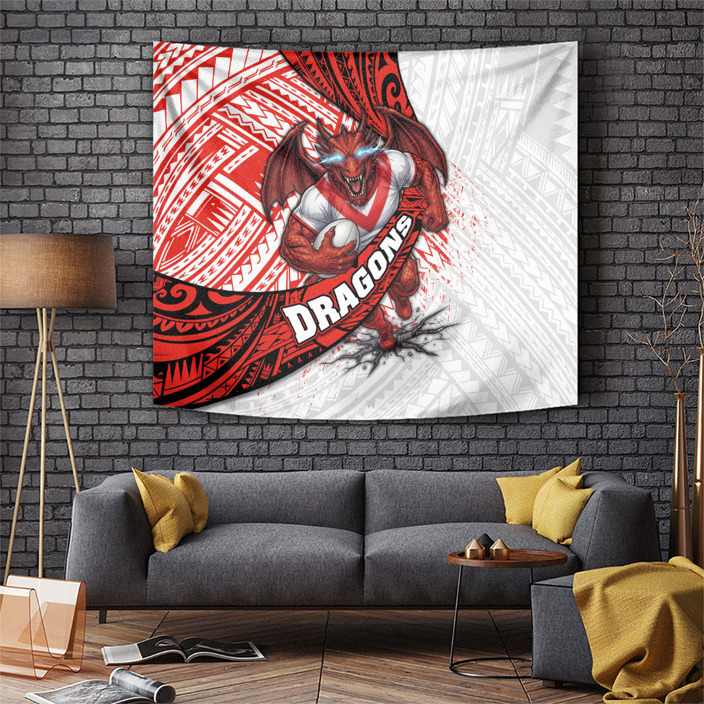 St George Illawarra Dragons Rugby Tapestry Tribal Polynesian Power Art - Lightning Mascot