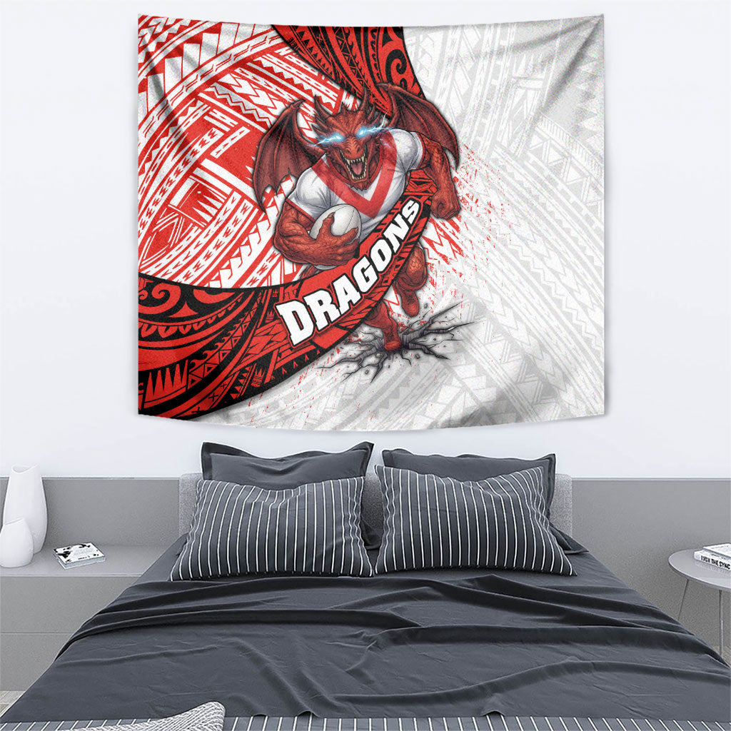 St George Illawarra Dragons Rugby Tapestry Tribal Polynesian Power Art - Lightning Mascot