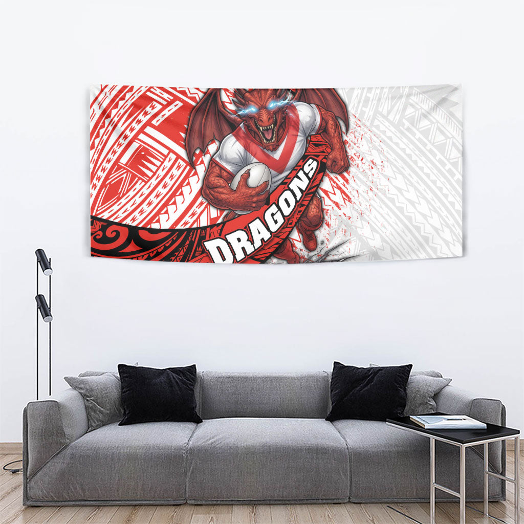 St George Illawarra Dragons Rugby Tapestry Tribal Polynesian Power Art - Lightning Mascot
