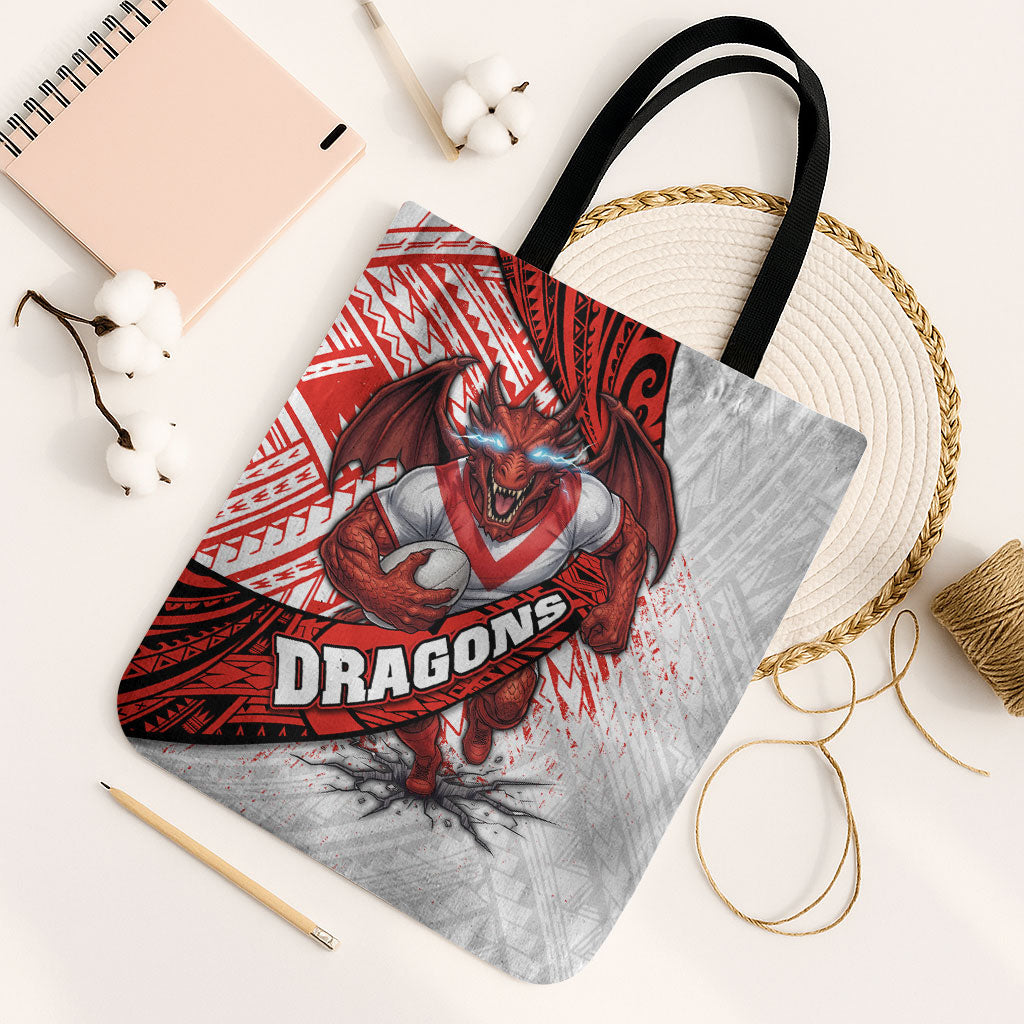 St George Illawarra Dragons Rugby Tote Bag Tribal Polynesian Power Art - Lightning Mascot