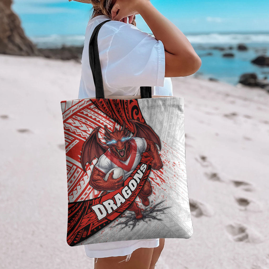 St George Illawarra Dragons Rugby Tote Bag Tribal Polynesian Power Art - Lightning Mascot