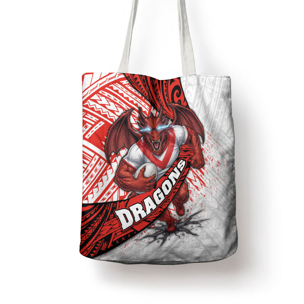 St George Illawarra Dragons Rugby Tote Bag Tribal Polynesian Power Art - Lightning Mascot
