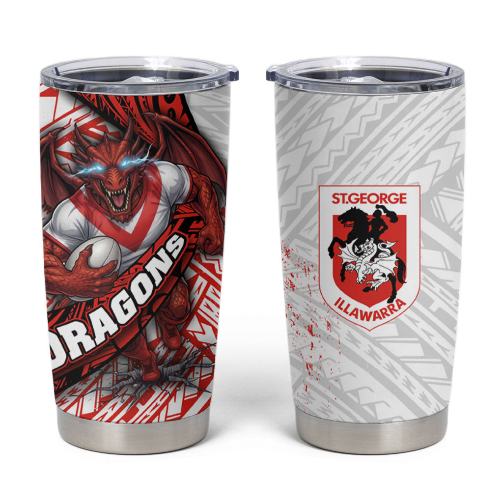 St George Illawarra Dragons Rugby Tumbler Cup Tribal Polynesian Power Art - Lightning Mascot