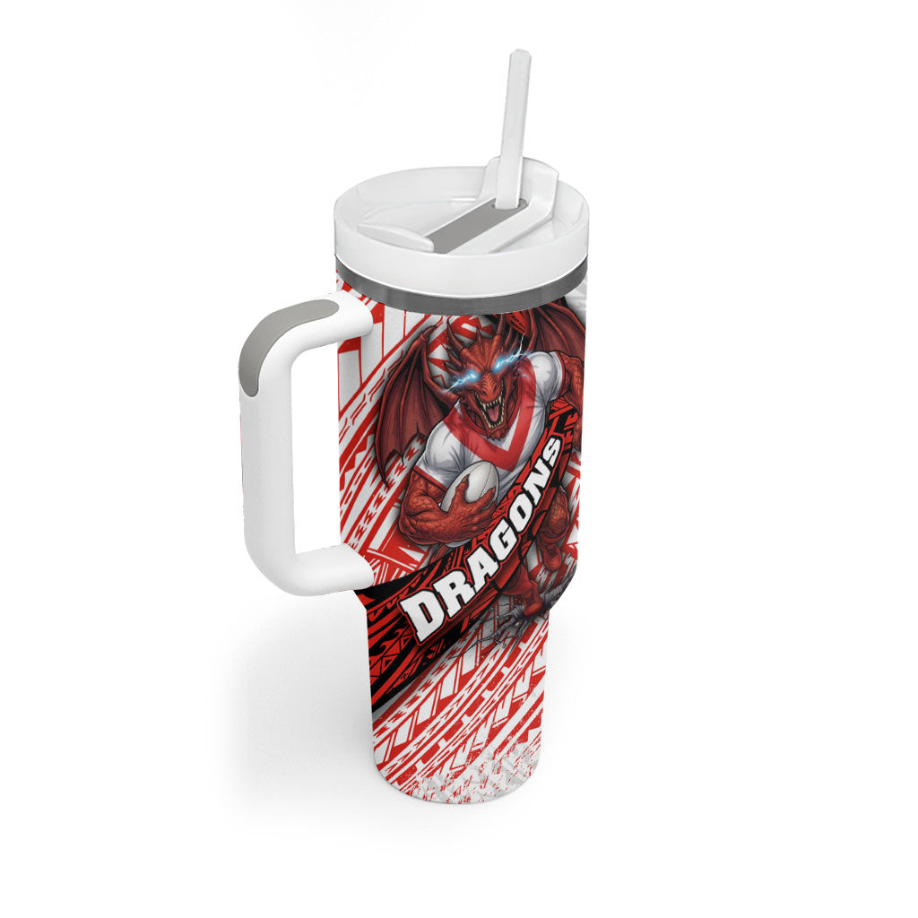 St George Illawarra Dragons Rugby Tumbler With Handle Tribal Polynesian Power Art - Lightning Mascot