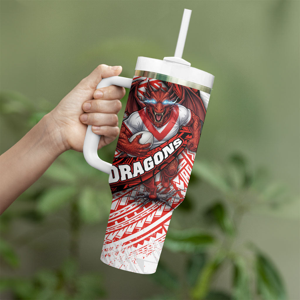 St George Illawarra Dragons Rugby Tumbler With Handle Tribal Polynesian Power Art - Lightning Mascot