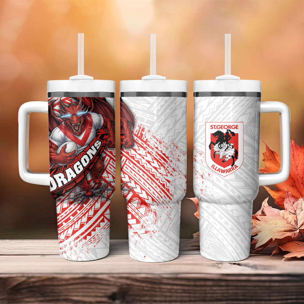 St George Illawarra Dragons Rugby Tumbler With Handle Tribal Polynesian Power Art - Lightning Mascot
