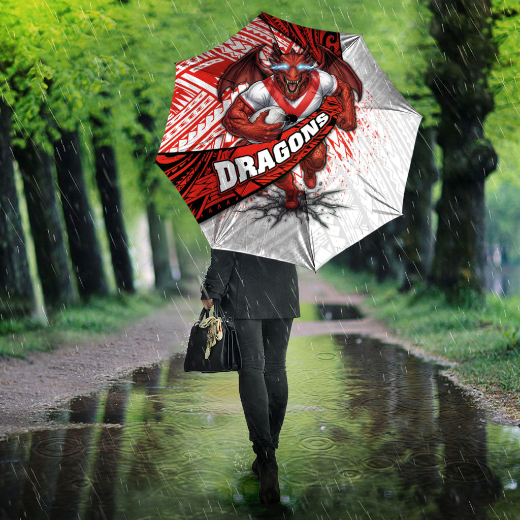 St George Illawarra Dragons Rugby Umbrella Tribal Polynesian Power Art - Lightning Mascot