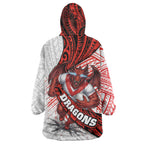 St George Illawarra Dragons Rugby Wearable Blanket Hoodie Tribal Polynesian Power Art - Lightning Mascot