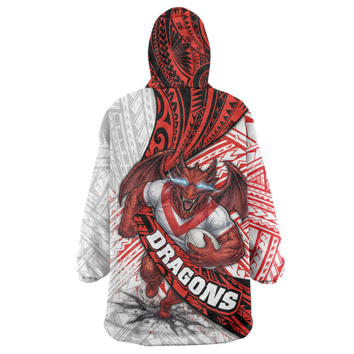 St George Illawarra Dragons Rugby Wearable Blanket Hoodie Tribal Polynesian Power Art - Lightning Mascot
