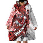 St George Illawarra Dragons Rugby Wearable Blanket Hoodie Tribal Polynesian Power Art - Lightning Mascot