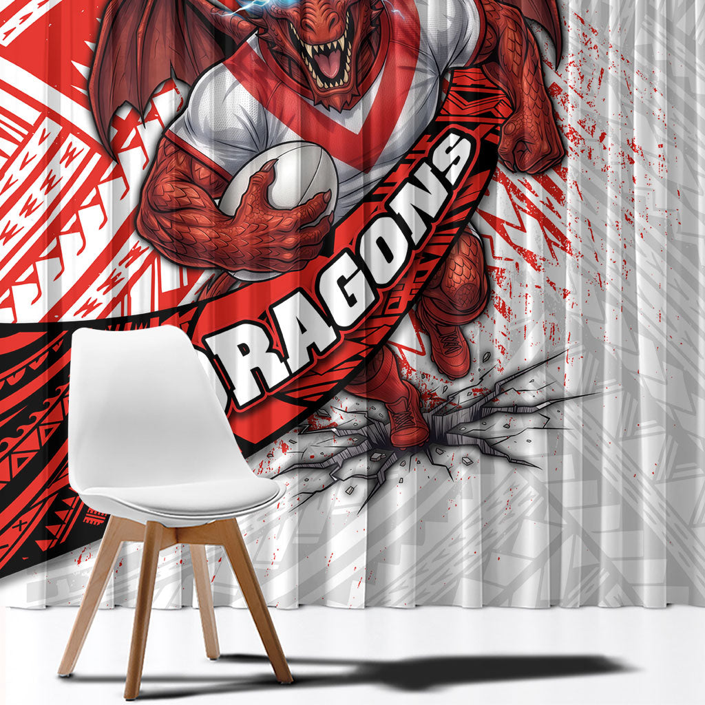 St George Illawarra Dragons Rugby Window Curtain Tribal Polynesian Power Art - Lightning Mascot