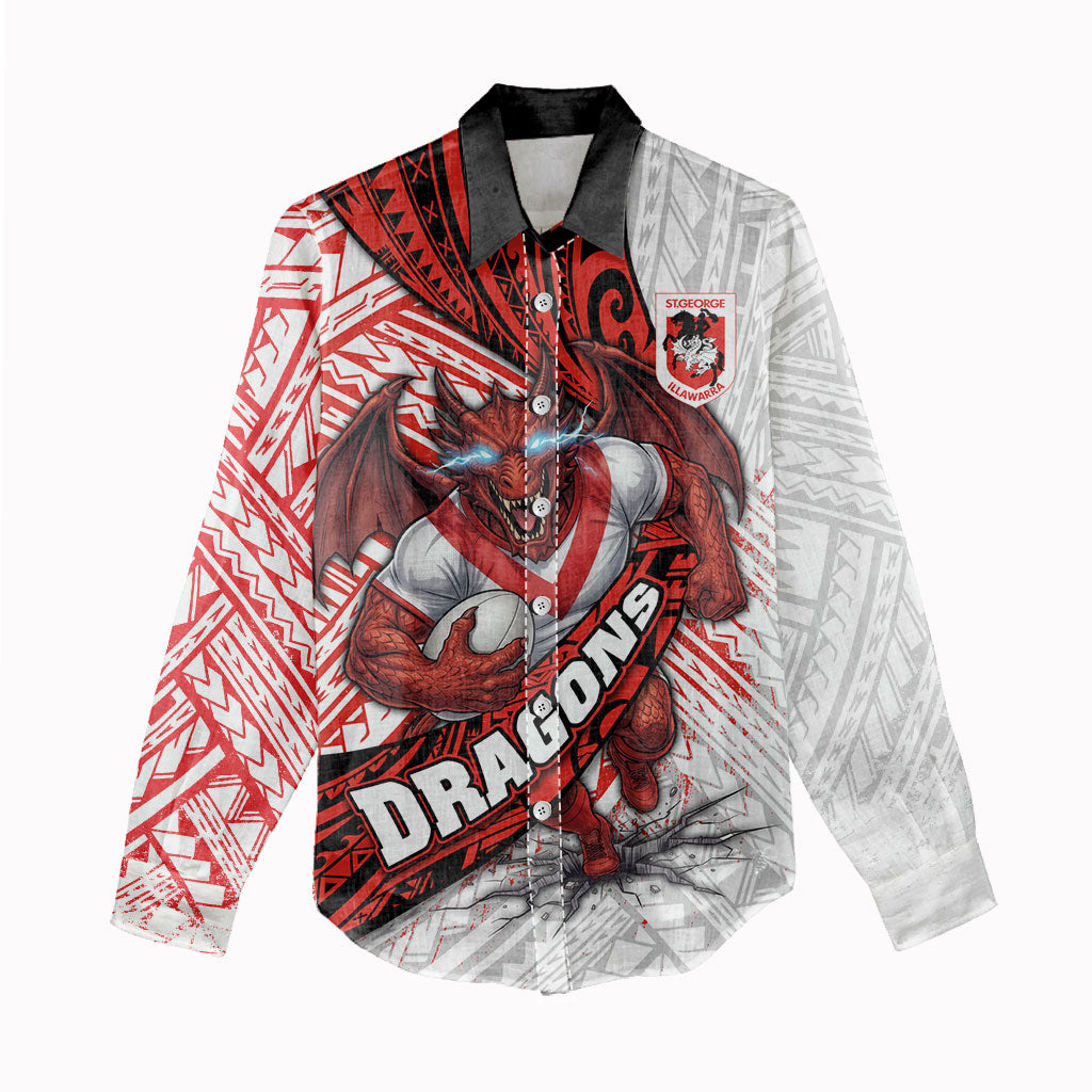 St George Illawarra Dragons Rugby Women Casual Shirt Tribal Polynesian Power Art - Lightning Mascot