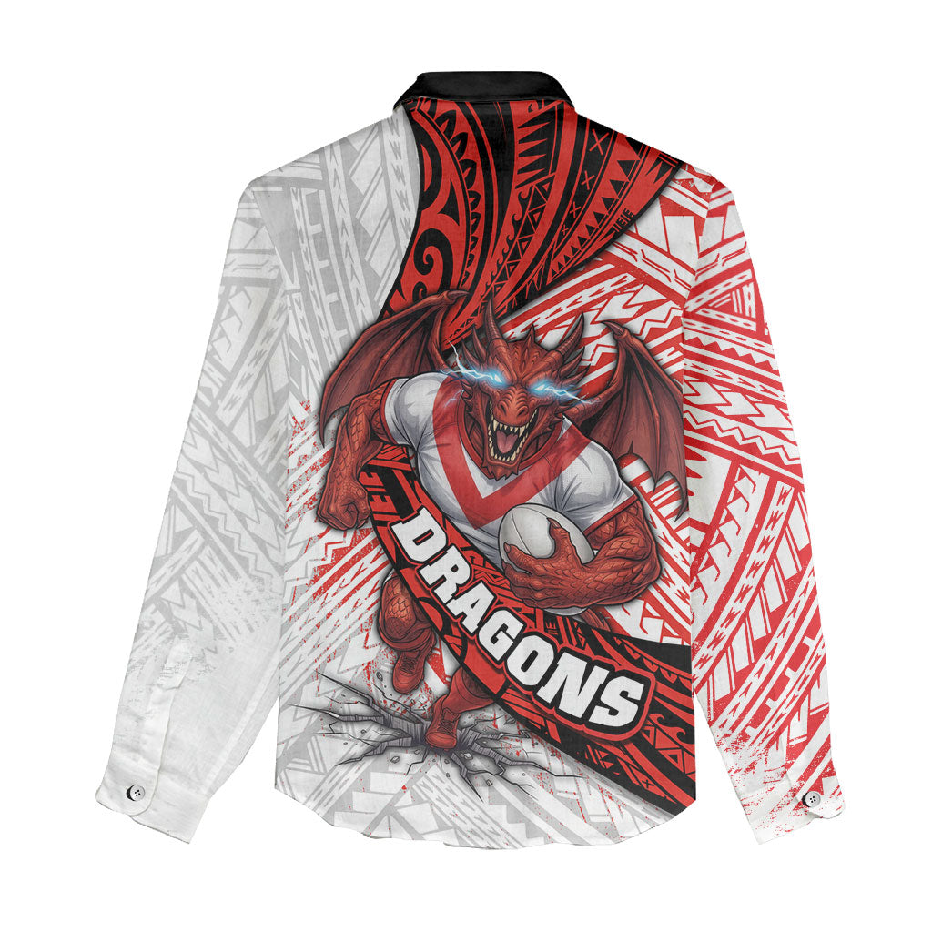 St George Illawarra Dragons Rugby Women Casual Shirt Tribal Polynesian Power Art - Lightning Mascot