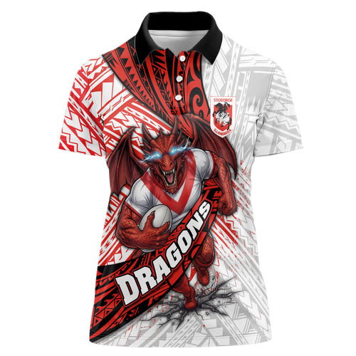 St George Illawarra Dragons Rugby Women Polo Shirt Tribal Polynesian Power Art - Lightning Mascot